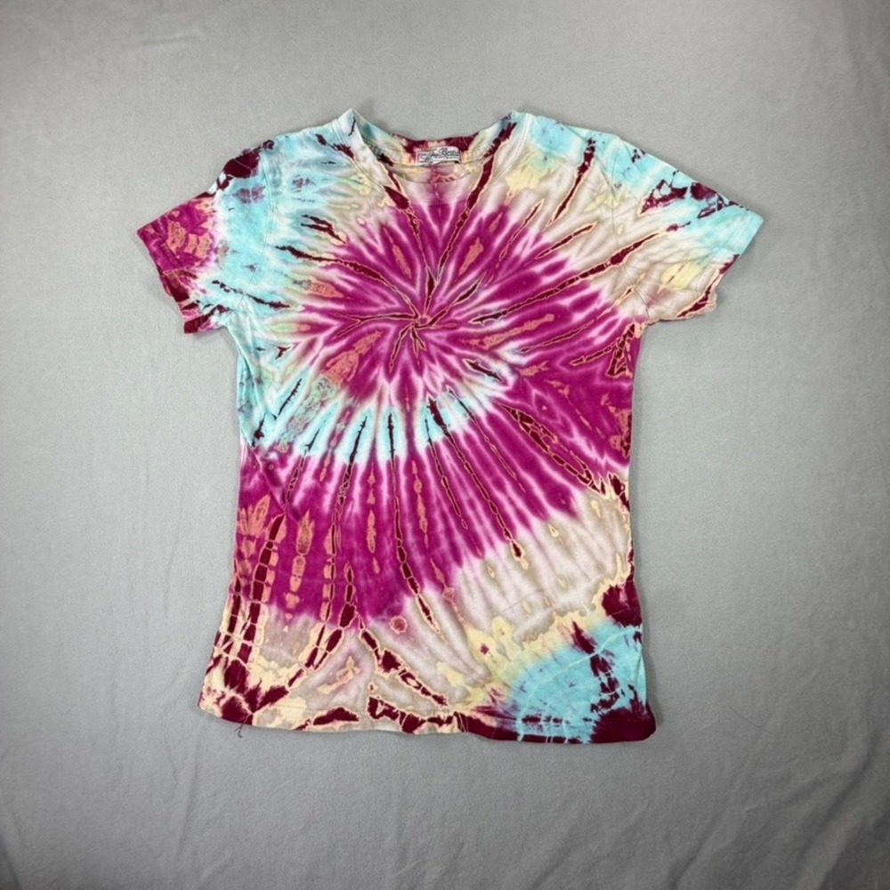 Lucky Brand Tie‎ Dye T-Shirt Size Small Purple Aqua Starburst Y2K Boho Festival